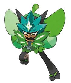 an image of a cartoon character with green leaves on his head and arms, holding onto a