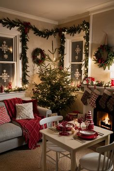 a living room filled with furniture and a christmas tree