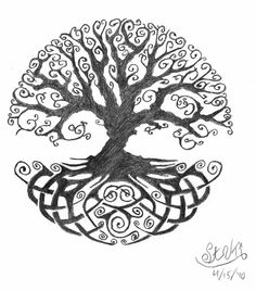 a drawing of a tree with swirly branches