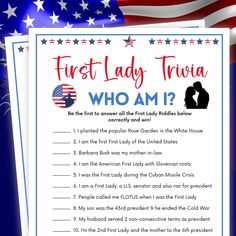 the first lady trivia who am i? with an american flag in the background