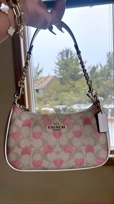 coach bag with pink hearts Pink Coach Shoulder Bag, Coach Valentine Bag, Heart Coach Bag, Coach Heart Purse, Coach Bag Pink, Coach Pink Bag, Coach Heart Bag, Coach Bags Pink, Pink Coach Bag