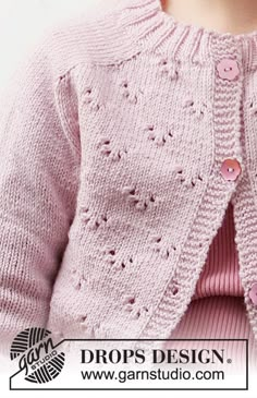 Pink Peony Cardigan / DROPS Baby & Children 38-22 - Free knitting patterns by DROPS Design Knitting Pattern Cardigan Free, Baby Sweater Knitting Pattern Free, Knit Kids Sweater Pattern Free, Top Down Cardigan Knitting Patterns, Baby Girl Cardigan Knitting Pattern Free, Girls Cardigan Knitting Pattern Free Children, Raglan Knitting Pattern Free, Free Childrens Knitting Patterns Girls, Top Down Cardigan Knitting Pattern Free