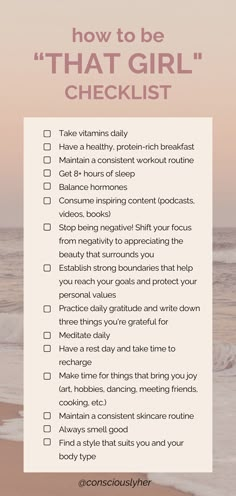 Elevate your lifestyle with our "How to Be That Girl" checklist, incorporating essential healthy habits and glowing-up guidance. Dive into the world of self-improvement as you learn how to become her, infusing discipline and the right mindset into your routine. Our comprehensive checklist empowers you to prioritize health and wellness, manifesting the dream life you've always desired. Master the art of discipline and mindset. Unleash your inner glow up and confidence How To Create Discipline, How To Become Consistent, Life Reset Checklist 2024, How To Be Her, Life Reset Checklist, How To Be That Girl, Checklist 2024, Prioritize Health, Life Reset