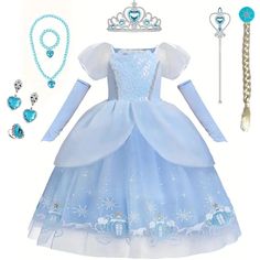 Cinderella Princess Cosplay Dress for Girl Kid Ball Gown Sequin Carnival Tutu Puffy Mesh Clothing Dresses Cosplay Puffy, Cinderella Toddler Dress, Kids Princess Dress, Disney Princess Dresses For Kids Target, Halloween Party Birthday, Light Blue Princess Style Tutu Dress For Dress-up, Halloween Costume For Kids, Fairy Dress Kids Blue, Mesh Clothing