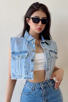 Item Type: CoatMaterial: DenimCollar: LapelSleeve Length: SleevelessColor: Black. Light BlueSize: S.M.L Size(cm) Top Length Bust Shoulder Width S 38 94 37 M 39 98 38 L 40 102 39 Sleeveless Vest Jacket, Denim Collar, Rhinestone Dress, Sleeveless Vest, Casual Denim, Bandage Dress, Mesh Dress, Denim Vest, Velvet Dress