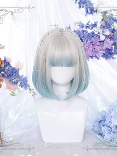 Length: 30 cm.  Price for the wig only, the silver chain accessory is not included. Wig Details:Heat-resistant Synthetic Fiber / Straight Easy Hair Drawings, Straight Short Bob, Short Bob Styles, Bleached Tips, Date Hairstyles, Kawaii Wigs, Short Hair Wigs, Short Wigs, Synthetic Wig