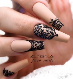 Lace Wedding Nails, Black And Nude Nails, Lace Nail Design, White Lace Nails, Nail Black, Lace Nail Art, Gel Paint, Art Designs Ideas, Classy Nail Designs