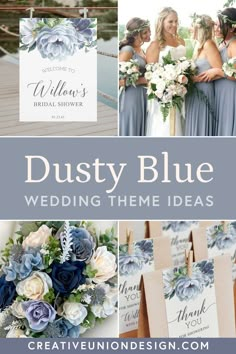 the wedding theme is blue and white, with flowers on each side for an elegant touch