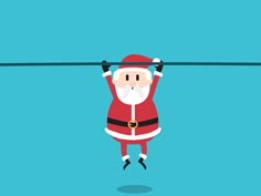 santa claus is hanging on the line with his arms and legs as if he's trying to pull himself