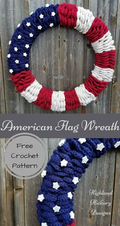 the american flag wreath is made with yarn and crochet