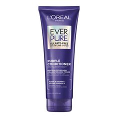 EVER TRIED AMERICA'S #1 PURPLE SHAMPOO*? EverPure Purple corrects brassy tones while leaving hair moisturized & brighter. Sulfate Free, Vegan Formula. L'Oreal Paris Sulfate Free Purple Conditioner for Toning Blonde Hair, EverPure 6.8 fl oz; Tone your color Purple shampoo and conditioner correct brassy yellow and orange tones Purple toning shampoo and moisturizing conditioner for color treated blonde, bleached, highlighted brown, silver hair Formulated without sulfates, parabens, DMDM hydantoin, Brown Silver Hair, Toning Blonde Hair, Purple Conditioner, Purple Shampoo And Conditioner, Toning Shampoo, Moisturizing Conditioner, Purple Shampoo, Colored Hair, Sulfate Free