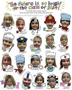 a poster with many different pictures of children's faces and their name on it