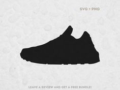 a black and white shoe with the words leave a review and get a free bundle