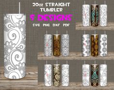 this is an image of some decorative tumbler designs for the design project, which includes different patterns and colors