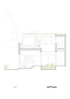 the floor plan for this modern house is shown in black and white, as well as an