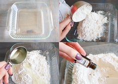 two pictures showing how to make homemade white cake batter with sugar and baking utensils