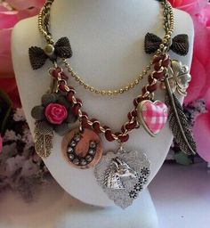 XOX- BETSEY JOHNSON RARE RIDE WITH ME MULTI CHARM TWO LAYER NECKLACE | eBay Two Layer Necklace, Kay Adams, Shabby Chic Jewelry, Logo Heart, Lady Luck, Assemblage Jewelry, Layer Necklace, Feather Charms, Betsey Johnson Jewelry