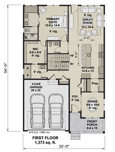 the first floor plan for a two story house