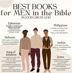 three men standing next to each other with the words best books for men in the bible