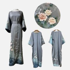 Japanese Kimono Upcycle Gray Maxi Dress Pit To Pit 27” Length 55” Upcycle Maxi Dress, Upcycled Kimono, Gray Maxi Dress, Japanese Dress, Grey Maxi Dress, Kimono Dress, Japanese Kimono, Gray Color, Hand Crafted