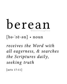 the words berean are written in black and white