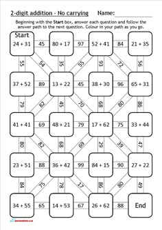 two digit addition worksheet to help students learn how to solve the missing numbers