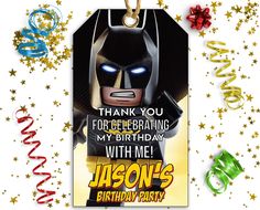 a batman birthday tag with the words, thank you for celebrating my birthday with me