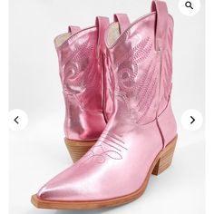 Shu Shop Pink Metallic Cowgirl Boots Size 6 Never Worn Spring Western Ankle-high Boots, Western Ankle-high Spring Boots, Spring Ankle-high Western Boots, Western Ankle-high Boots For Spring, Pink Round Toe Mid-calf Boots For Spring, Pink Pointed Toe Mid-calf Boots For Spring, Western Style Ankle Martin Boots For Spring, Spring Pink Mid-calf Boots With Round Toe, Pink Leather Mid-calf Boots For Spring