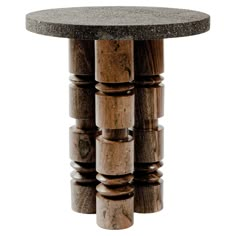 a table made out of wood and concrete with multiple sections stacked on each side, all in different sizes