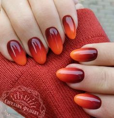 Orange And Red Ombre Nails, Red And Orange Ombre Nails, Burgundy And Orange Nails, Red Orange Ombre Nails, Red Orange Nails Design, Fall Ombré Nails, Red And Orange Nails, Orange And Red Nails, Fall Ombre Nails Ideas