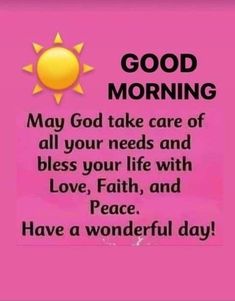 a pink background with the words good morning on it and an image of a sun