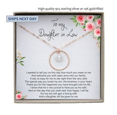 a box with a necklace in it that says, to my daughter in law