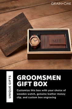 the groomsmen gift box includes a watch and leather money clip