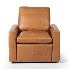 a brown leather recliner chair on a white background