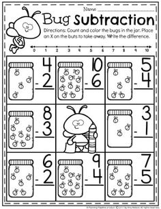 a bug subtraction worksheet for students to practice counting and addition skills