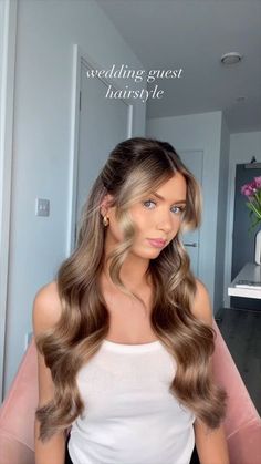 NICOLE on Instagram: "wedding guest hairstyle 🫶🏼  #halfuphairstyle #weddingguesthair #weddinghair" 2024 Wedding Guest Hairstyles, Hairstyle For Guest At Wedding, Wedding Guest Hairstyles Strapless Dress, High Ponytail Wedding Guest, Simple Half Up Bridal Hair, Curls For Wedding Guest, Fall Wedding Hairstyles Guest, Wedding Hair Blowout Hairstyles, Bridal Half Up Do