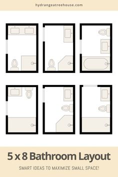 the bathroom layout is shown in black and white, with four separate areas for each room