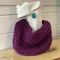 Hand Crocheted Deep Plum Cowl Scarf 11 Unisex Men's Women's Knit Accessory Infinity Scarves Outdoor Fall Winter Coral Scarf, Infinity Cowl, Geometric Scarf, Red Shawl, Large Silk Scarf, Cable Knit Scarf, Flat Photo, Boho Scarfs, Tube Scarf