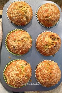 six muffins sitting on top of a baking pan