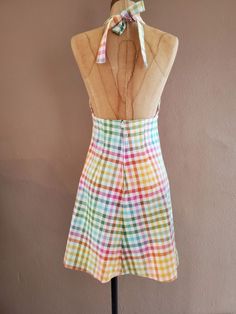 1970's Inspired Gingham Halter Picnic Dress / Cottagecore Dress / Handmade Slow Summer Fashion Retro Plaid Dresses For Picnic, Retro Plaid Summer Dress, Retro Gingham Dress For Picnic, Retro Cotton Plaid Dress, Retro Plaid Cotton Dress, Retro Cotton Dress For Picnic, Slow Summer, Gingham Picnic, 80s Inspired Outfits