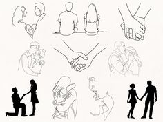 black and white silhouettes of people holding hands with one woman's hand over the other