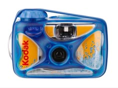 the kodak waterproof camera is blue and yellow