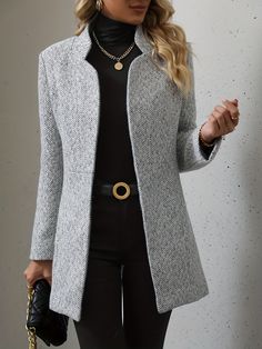 Open Front Textured Blazer, Elegant Long Sleeve Blazer For Office & Wo – Kkboxly™ Elegant Blazer Outfits, Blazer Work Outfits Women, Fall Office Outfits For Women, Long Blazer Outfit, Overcoat Woman, Elegant Office Outfit, Fall Office Outfits, Blazer Outfits Casual, Office Casual Outfit