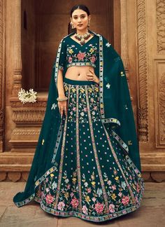 #indianlehengas
#weddinglehengacholi
#lehengacholionline Telugu Culture, Green Lehenga Choli, Purple Lehenga, Chic Prom Dresses, Indian Wedding Lehenga, Georgette Lehenga, Georgette Dupatta