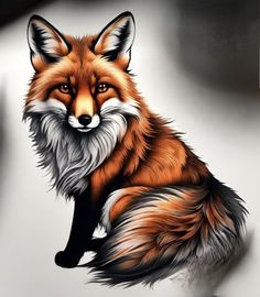 a painting of a red fox sitting down