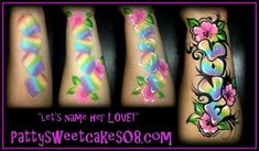 Facepainting words LOVE n flowers Easter Face Paint, Face Paint Designs, Face Painting Flowers, Mime Face Paint, Tattoo Painting, Girl Face Painting, Flowers Rainbow