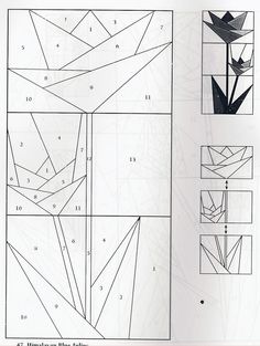 an open book with diagrams and instructions on how to make origami flowers in squares