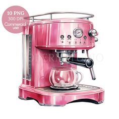 a pink espresso machine sitting on top of a counter