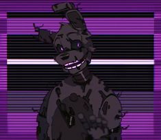 an animated image of a man with purple and black stripes in the background, smiling