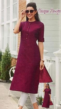 New And Simple Kurti Design By Unique Design Plain Kurti Designs, Plain Kurti, Silk Kurti Designs, Salwar Neck Designs, Kurtis Design, Stylish Kurtis, Simple Kurta, Stylish Kurtis Design, New Kurti Designs